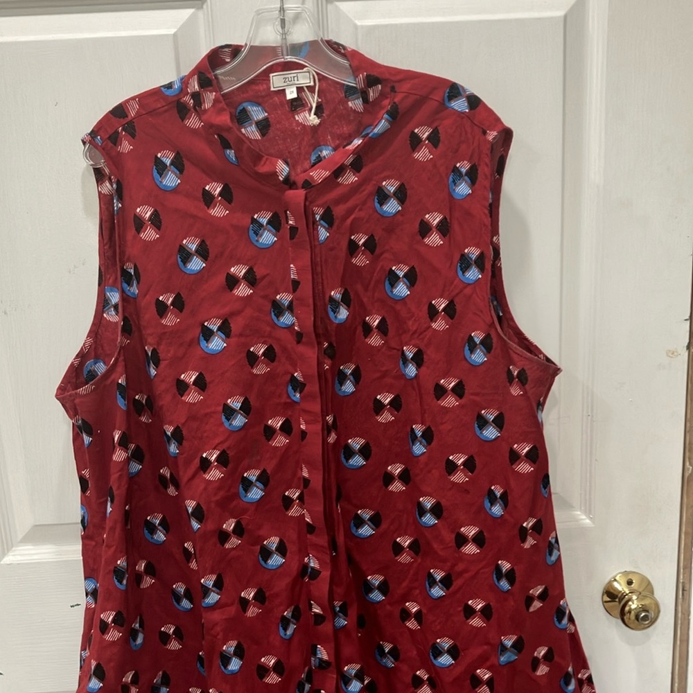 Zuri Red Sleeveless Top with Blue and black Pattern